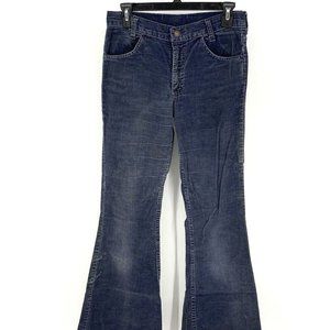 VTG‎ 70s White Tab Blue Faded Corduroy Levi's Scovill Bell Flare 28 x 33 Actual